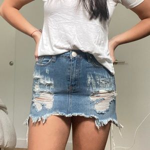 Distressed Denim Mini Skirt